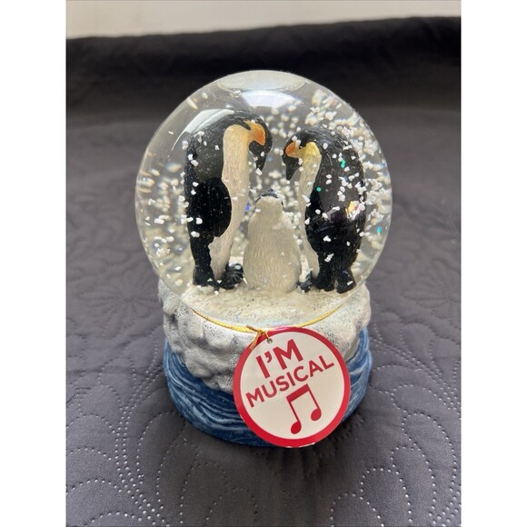 Penguin Family Music Box Snow Globe Plays “Jingle Bells” Holiday Decor Accent - Picture 5 of 7